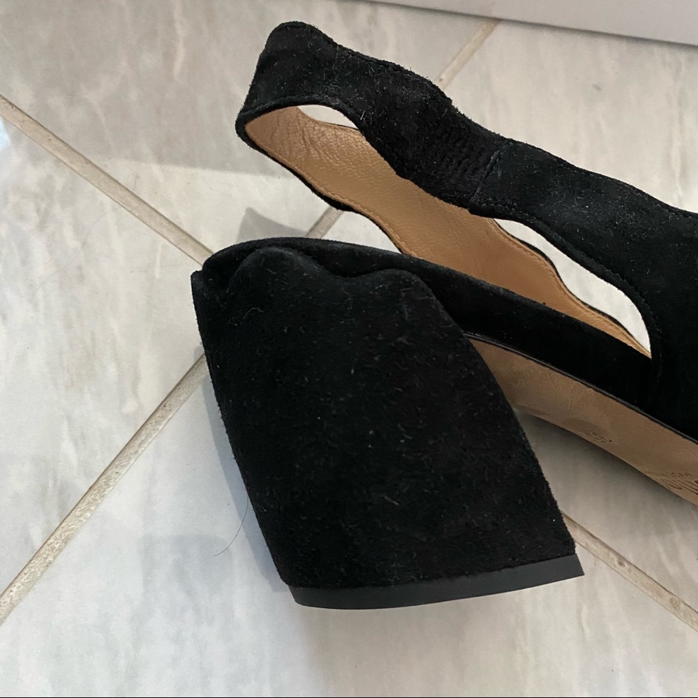 Chloe scalloped sling back suede pumps black block heel - Picture 6 of 11